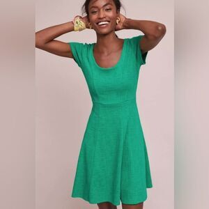 Maeve Anthropologie Short Sleeve Fit and Flare Dress in Novaknit Green - Size S